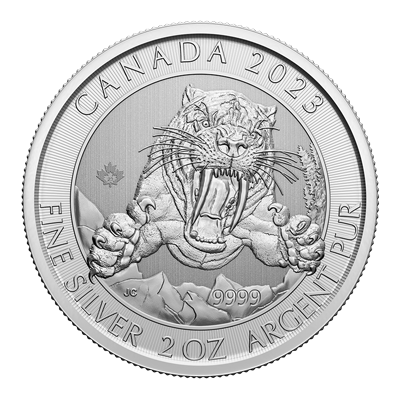 A picture of a Pièce en argent de 2 oz Tigre à dents de sabre (2023)